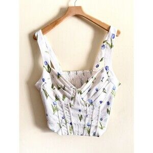 NWT Fairy Cider Tulip Print Corset Top Cream Floral Sweetheart Neckline Plus 2X